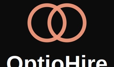 OptioHire logo, coral mark on near-black