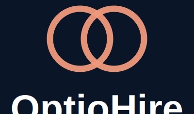 OptioHire logo, coral mark on navy