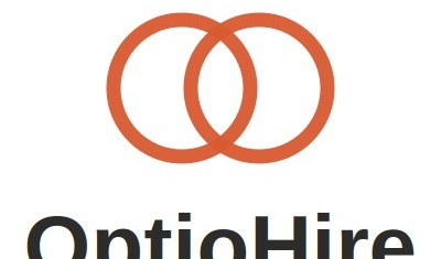 OptioHire logo, burnt-orange mark on white
